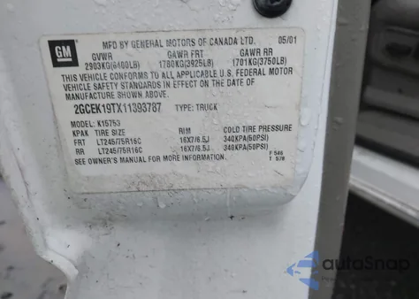 2001 Chevrolet Silverado 1500 Lt from USA, damaged, VIN 2GCEK19TX11393787